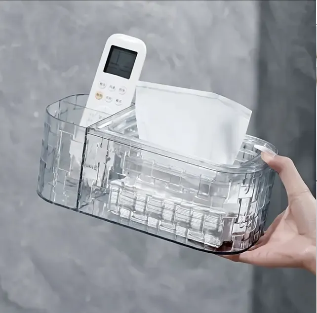 Acrylic Tissue Box Case With Remote Organizer